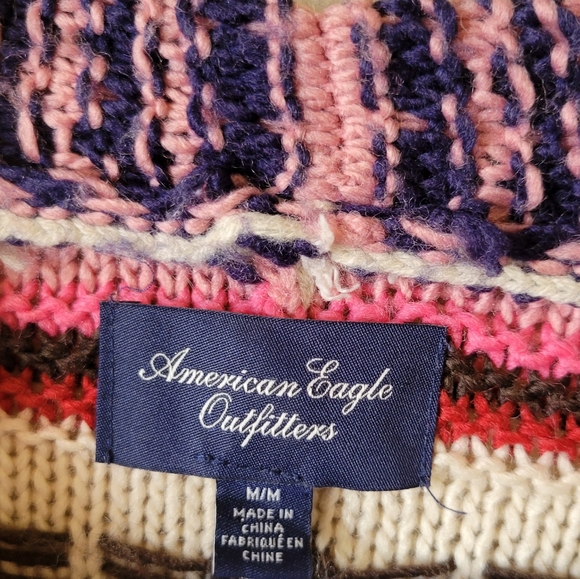 Wool Blend Boho Fringe Striped Cardigan Sweater, M - Picture 6 of 12